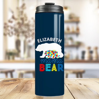 Autism Mama Bear And Cub Puzzle Piece Personalized Thermal Tumbler