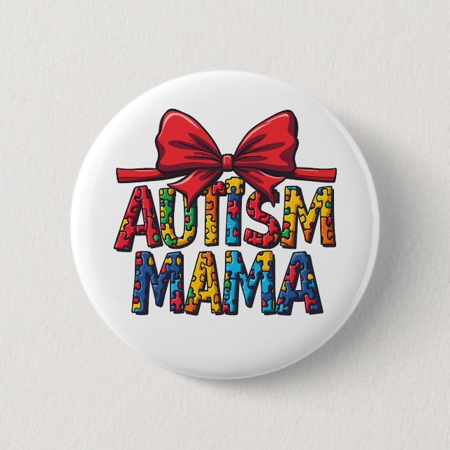 Autism Mama Bow Coquette Mom Autism Awareness  Button (Front)