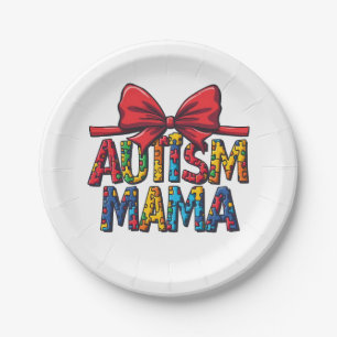 Autism Mama Bow Coquette Mom Autism Awareness  Paper Plates