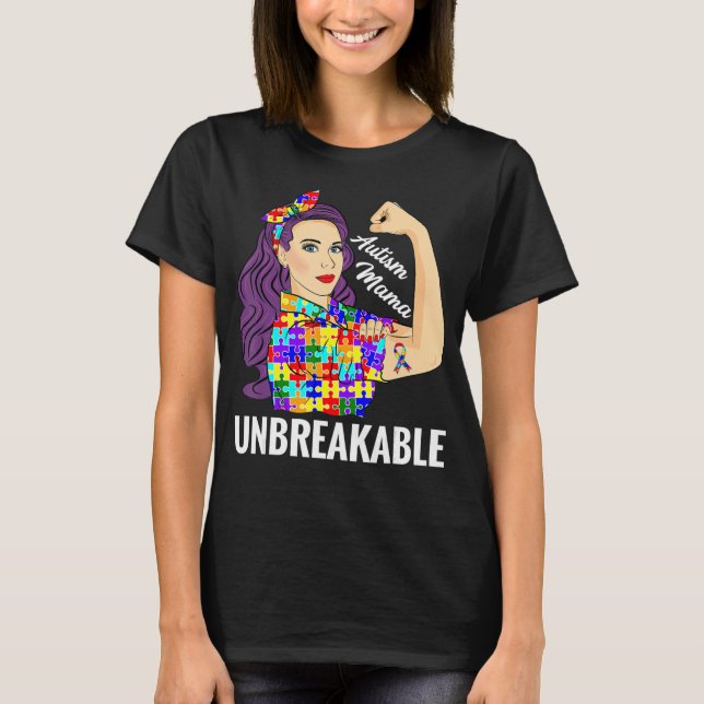 Autism Mama Mom Awareness Autistic Puzzle Pieces T-Shirt (Front)