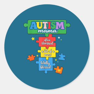 Autism mama puzzle piece autism mom awareness classic round sticker