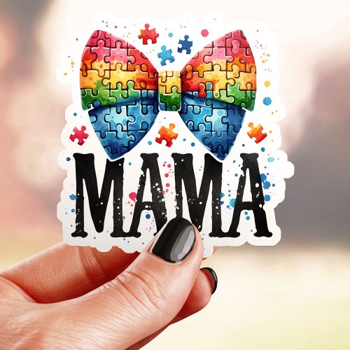 Autism Mama Puzzle Piece Bow Sticker