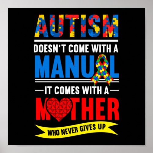 Autism Manual Mom Mother Mama Flower Rainbow Poster