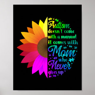 Autism Manual Mom Mother Mama Flower Rainbow Poster