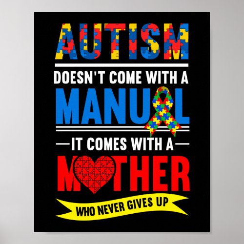 Autism Manual Mom Mother Mama Flower Rainbow Poster