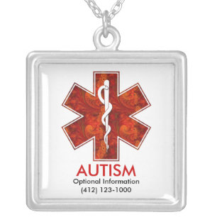 Autism Medical   Necklace: Customizable Silver Plated Necklace
