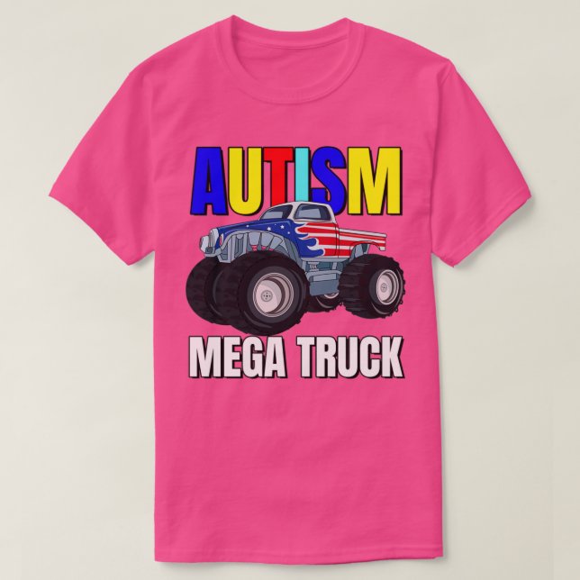 Autism Mega Truck Crushing Autism Awareness Monste T-Shirt (Design Front)
