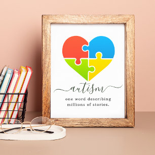 Autism Millions of Stories Heart Puzzle Poster
