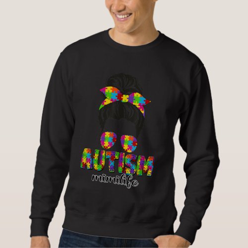 Autism Mimi Messy Bun Puzzle Sunglasses Bandana Mo Sweatshirt