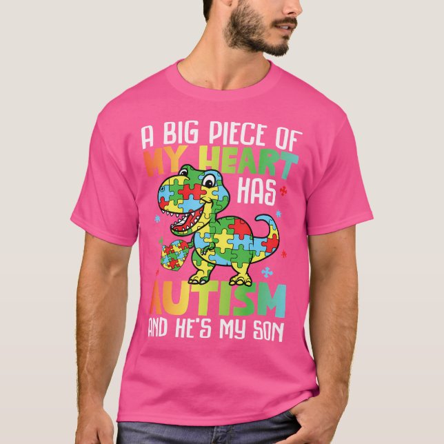 Autism Mom A Big Piece Of My Heart Has Autism Dino T-Shirt (Front)