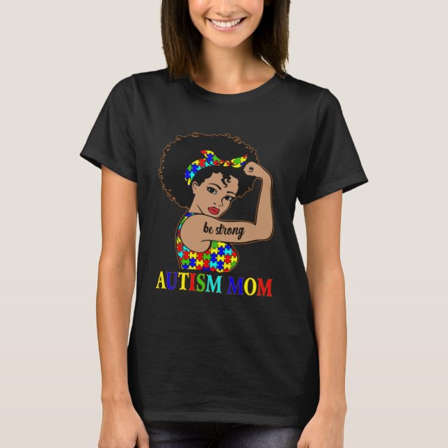 Autism Mom Afro Mother Black Women Puzzle Piece Au T-Shirt (Front)