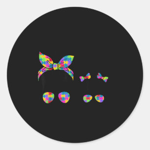 Autism mom and daughter messy bun sunglasses classic round sticker