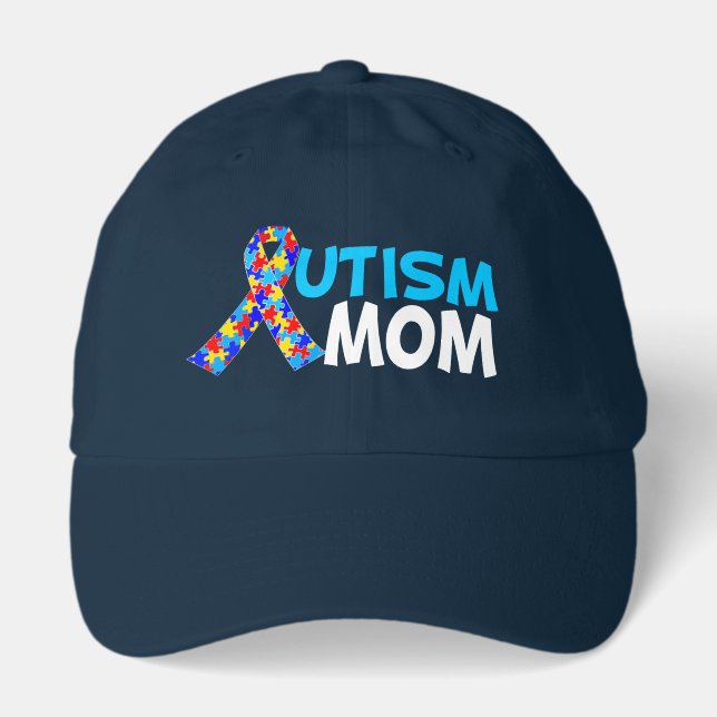 Autism Mom Blue Awareness Ribbon Mother's Day Hat (Front)