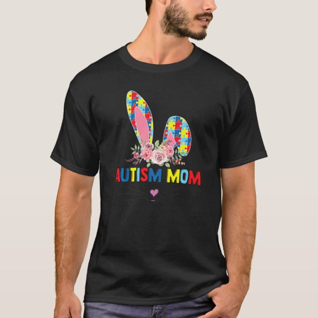 Autism Mom Bunny Easter apparel Puzzle Piece appar T-Shirt (Front)