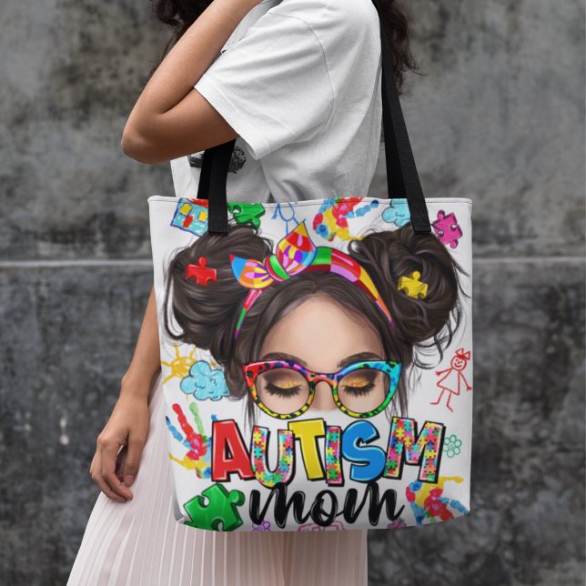 Autism Mom" Colorful Unconditional Love Tote (Step out in style and make a statement with our "Autism Mom" Vibrant Advocacy Tote )