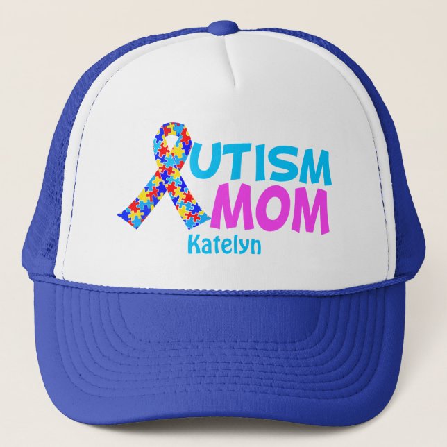 Autism Mom Cute Personalized Mother's Day Gift Trucker Hat (Front)