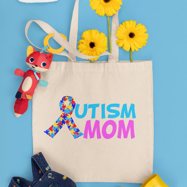 Autism Mom Cute Pink Blue Mother's Day Tote Bag (Creator Uploaded)