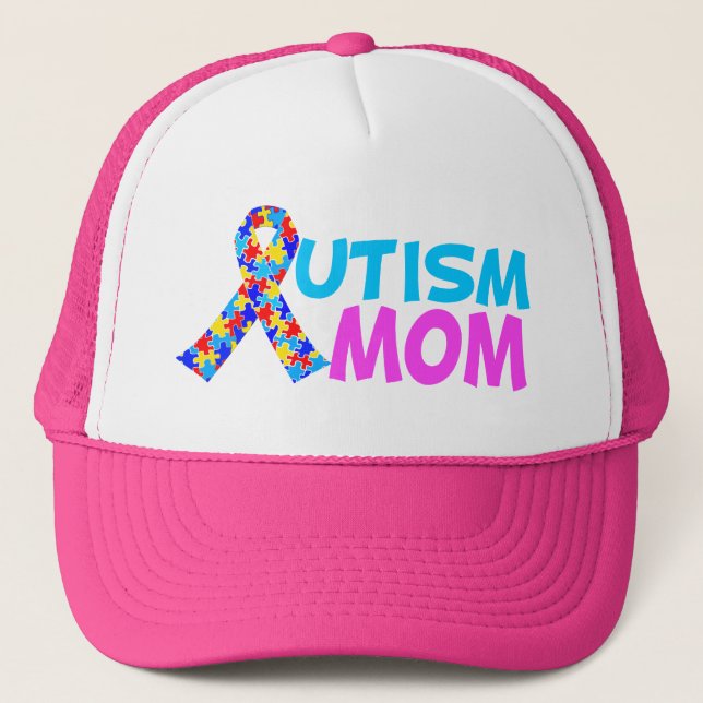 Autism Mom Cute Pink Blue Mother's Day Trucker Hat (Front)