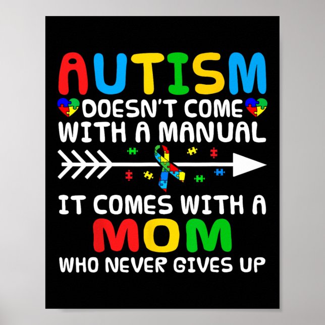 Autism Mom Doesn't Come With A Manual Autism Aware Poster (Front)