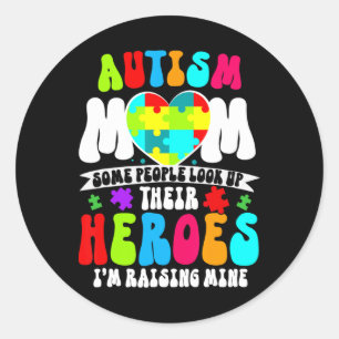 Autism Mom Groovy Heart Puzzle Autism Awareness He Classic Round Sticker