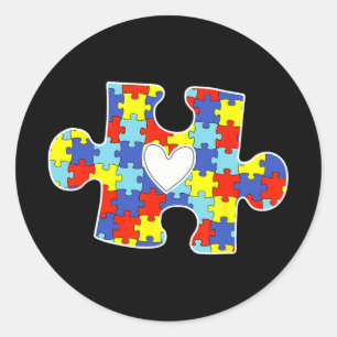 Autism Mom Heart Puzzle Piece Autism Awareness Tea Classic Round Sticker
