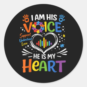Autism Mom I Am His Voice He is My Heart Puzzle Classic Round Sticker