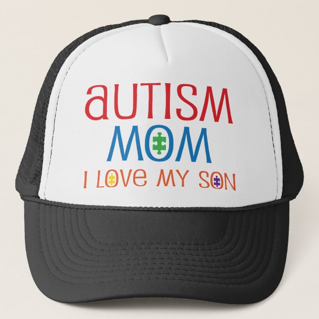 Autism Mom I Love My Son Trucker Hat (Front)