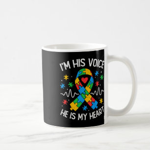 Autism Mom I'm His Voice He Is My Heart Autism Awa Coffee Mug