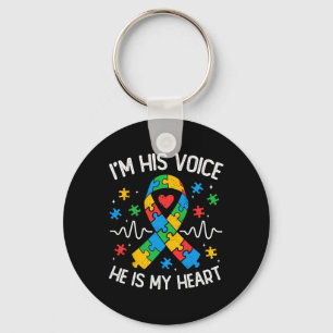 Autism Mom I'm His Voice He Is My Heart Autism Awa Keychain