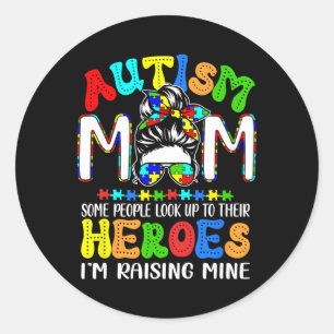 Autism Mom I'm Raising Mine Hero Puzzle Messy Bun Classic Round Sticker