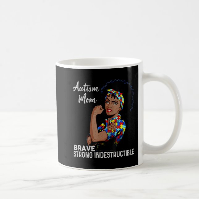 Autism Mom Indestructible Autism Awareness Black W Coffee Mug (Right)