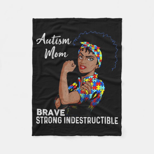Autism Mom Indestructible Autism Awareness Black W Fleece Blanket (Front)