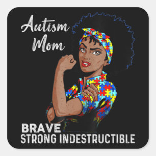 Autism Mom Indestructible Autism Awareness Black W Square Sticker