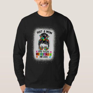 Autism Mom Life Awareness Messy Bun Puzzle Piece M T-Shirt