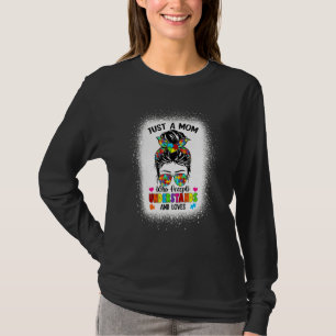 Autism Mom Life Awareness Messy Bun Puzzle Piece M T-Shirt