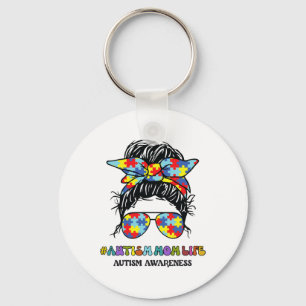 Autism Mom Life Messy Bun Autism Awareness  Keychain