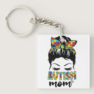 Autism Mom Life Messy Bun, Autism Mom Keychain