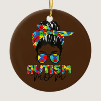 Autism Mom Life Messy Bun Sunglasses Bandana Ceramic Ornament