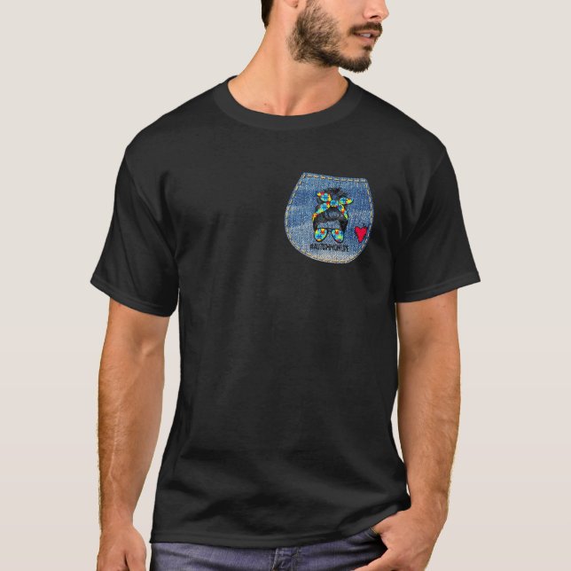Autism Mom Life Messy Bun Sunglasses Bandana Jean  T-Shirt (Front)