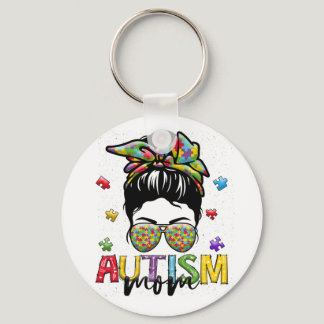 Autism Mom Life Messy Bun Sunglasses Bandana Keychain