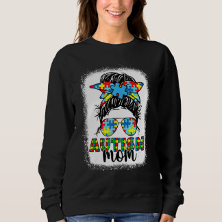 Autism Mom Life Messy Bun Sunglasses Bandana Mothe Sweatshirt