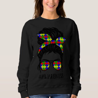 Autism Mom Life Messy Bun Sunglasses Bandana Mothe Sweatshirt