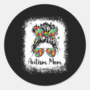 Autism Mom Life Messy Bun Sungles Bandana Mothers Classic Round Sticker