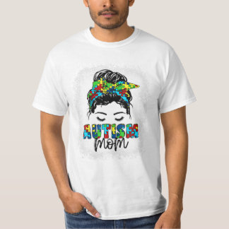 Autism Mom Messy Bun Awareness T-Shirt