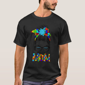 Autism Mom Messy Bun Bandana Puzzle Mother's Day A T-Shirt