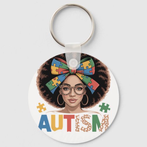 Autism Mom Messy Bun Black Women Autism Awareness  Keychain