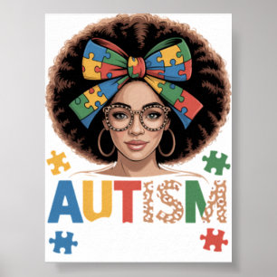 Autism Mom Messy Bun Black Women Autism Awareness Poster
