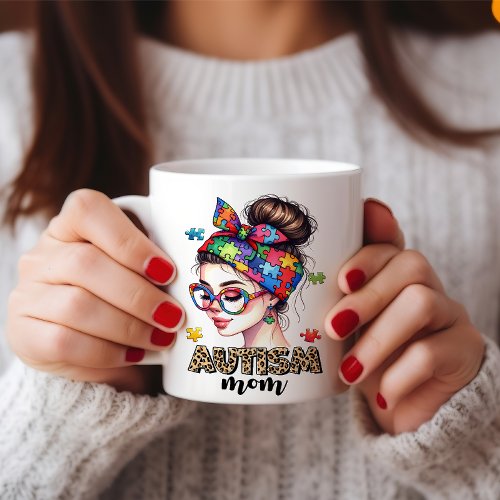 Autism Mom Messy Bun _ Heartwarming Mothers Day Coffee Mug