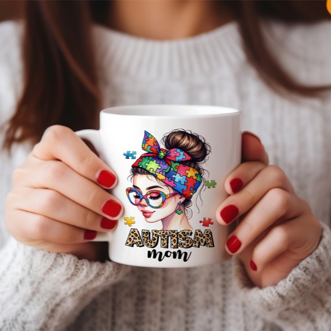 Autism Mom Messy Bun - Heartwarming Mother's Day Coffee Mug (Autism-Mom-Messy-Bun Mothers day Mug)