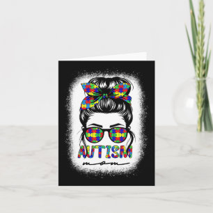 Autism Mom Messy Bun Puzzle Piece Awareness Mother Card